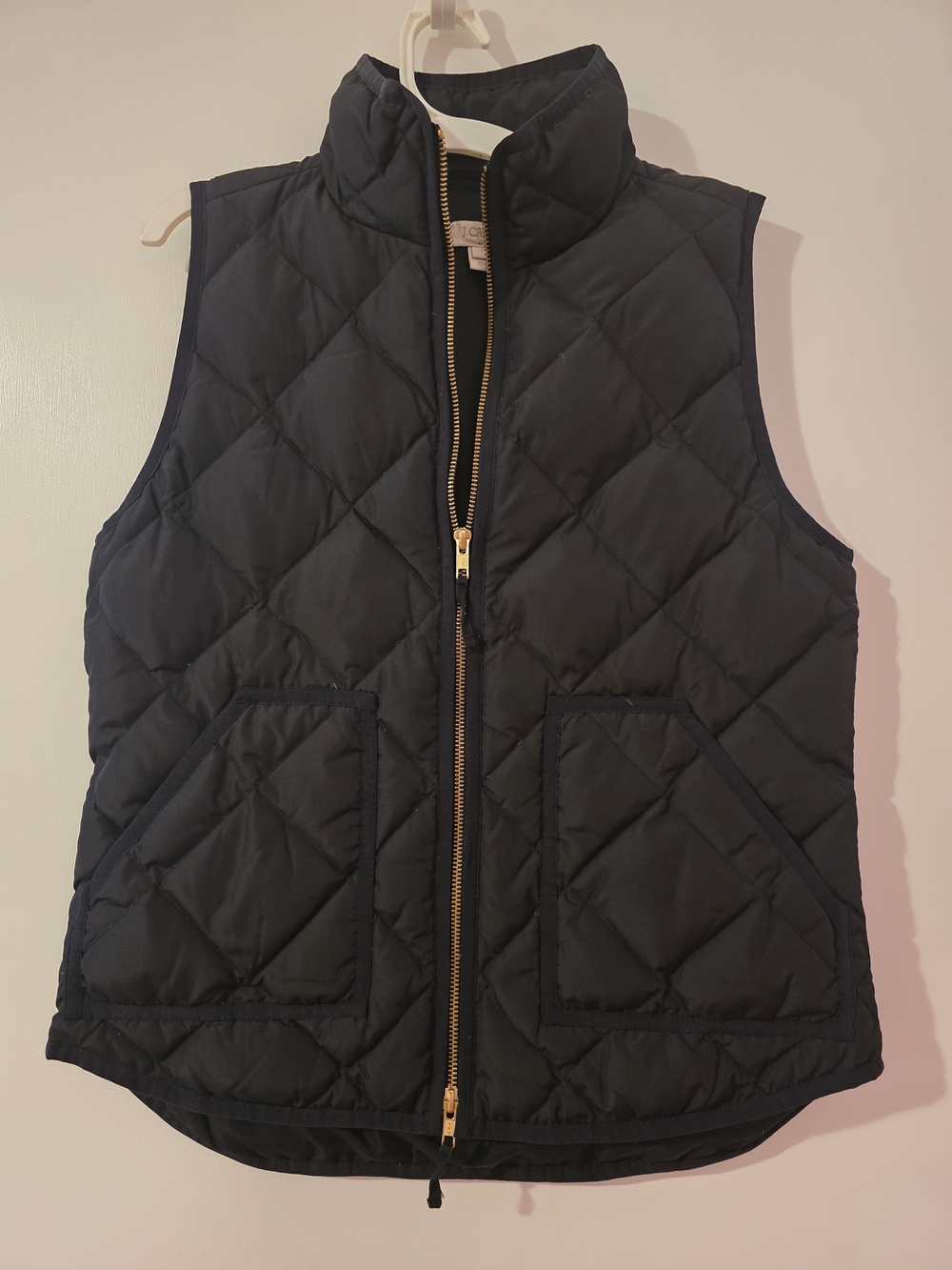 J. Crew Black Quilted Sleeveless Vest with Gold Zipper